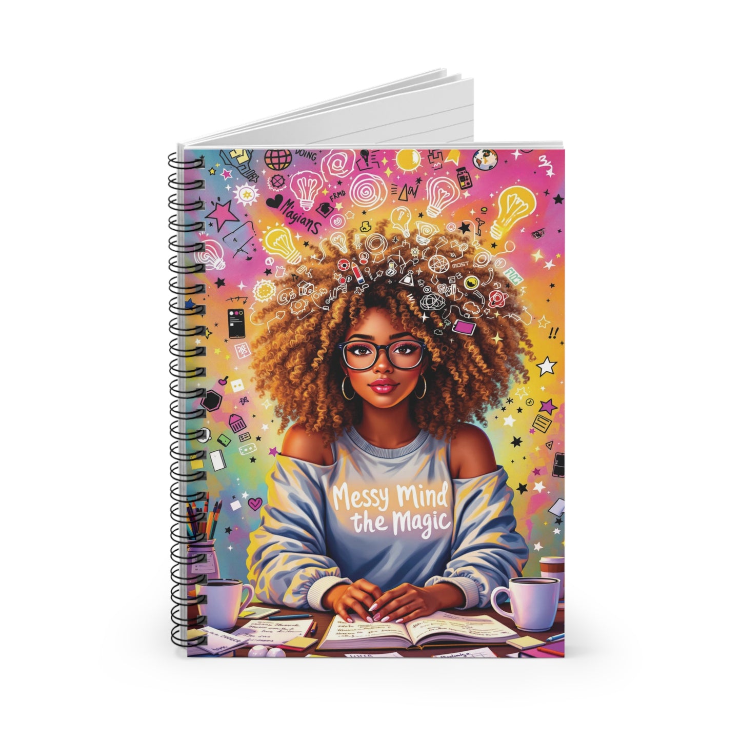 Creative Spiral Notebook - Messy Mind the Magic | Inspirational Journal, Art Stationery, Gift for Students, Unique Design, Study Essential