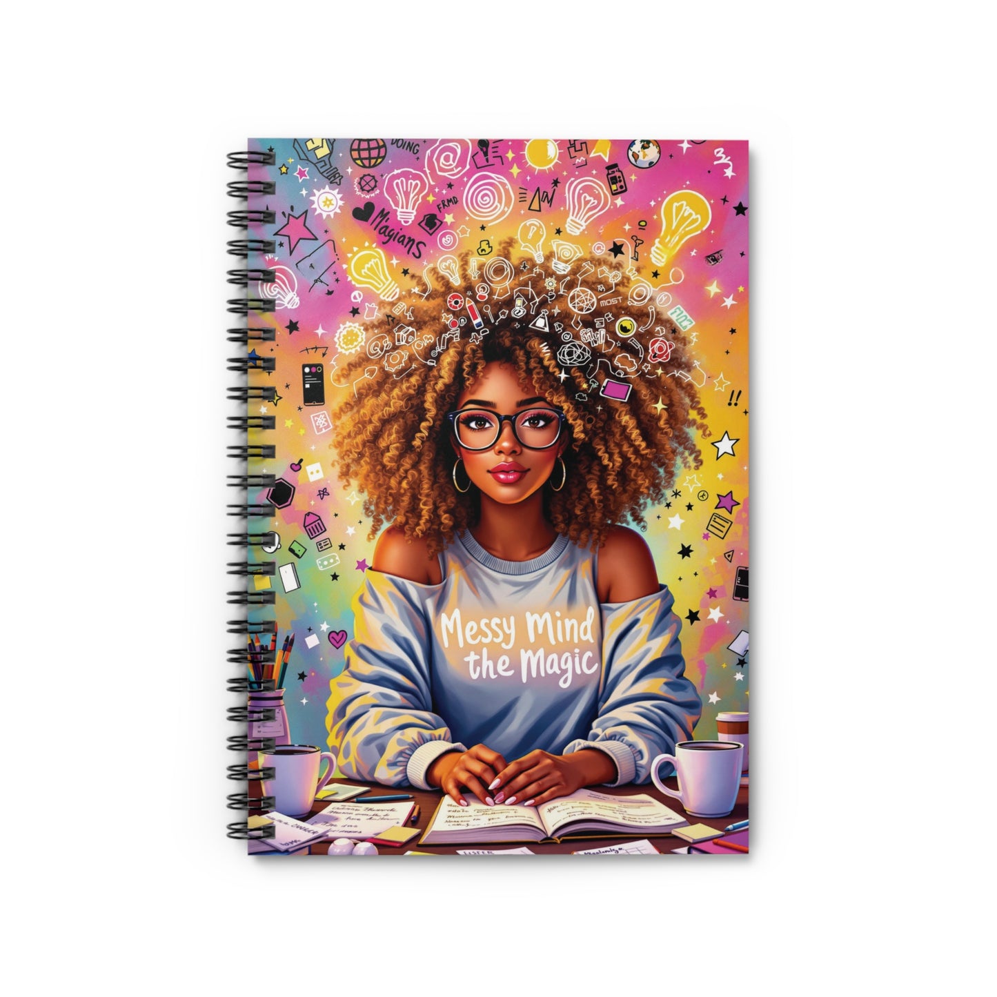 Creative Spiral Notebook - Messy Mind the Magic | Inspirational Journal, Art Stationery, Gift for Students, Unique Design, Study Essential
