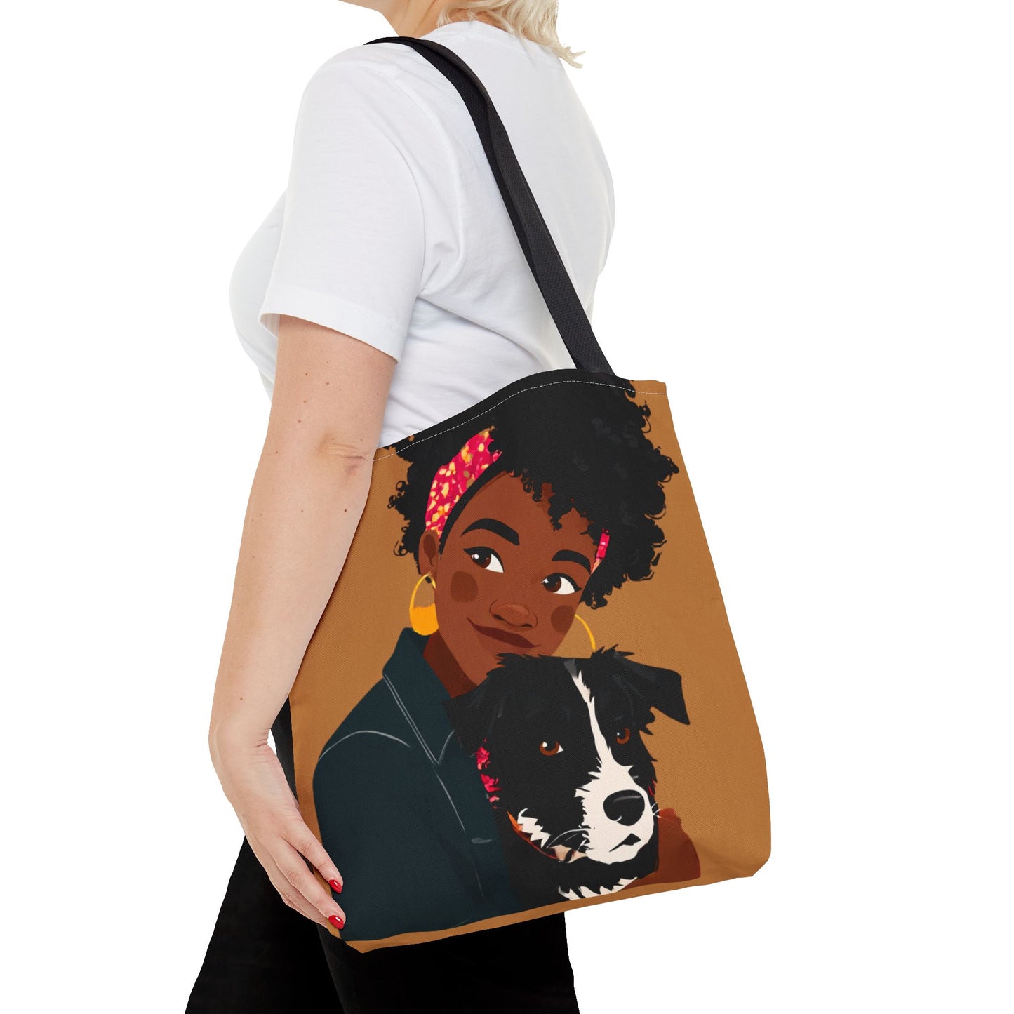 Dog Mom Canvas Tote Bag | Black Woman Illustration | Trendy Pet Lover Gift | Market Bag | Natural Hair Art