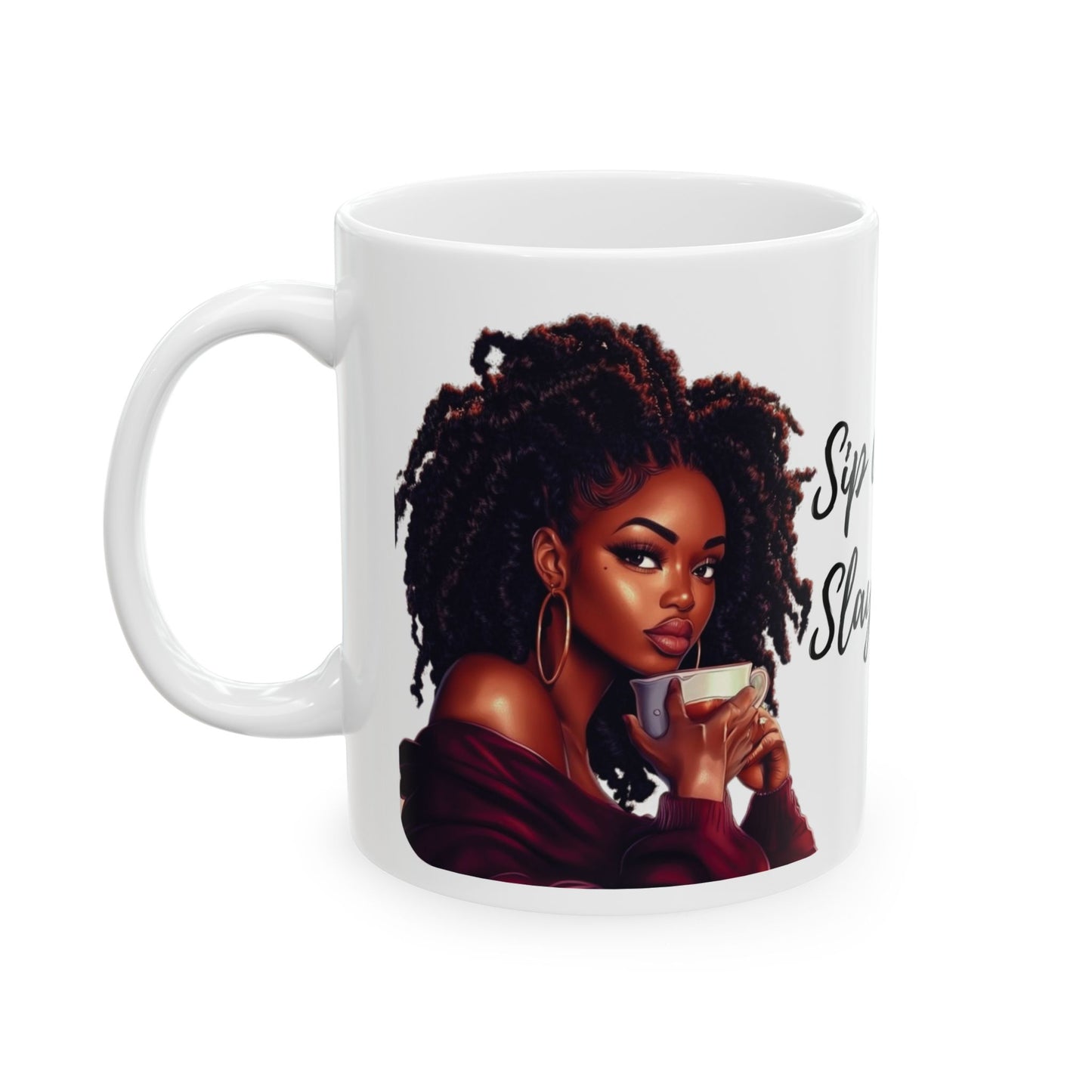 Mug - Sip Coffee Flip Pages Slay All Day 11oz/15oz Ceramic Mug