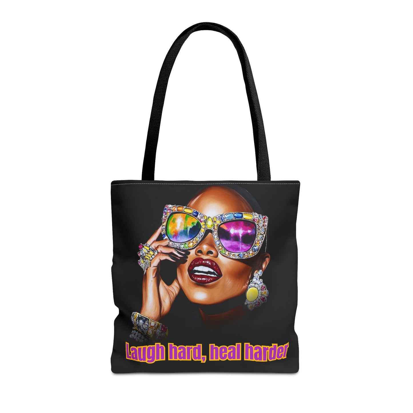 Laugh Hard, Heal Harder Tote Bag, Resilient Black Joy Canvas Bag, Stylish Muse Book Bag, Beauty Must-Haves, Bold Statement Handbag, Vibrant