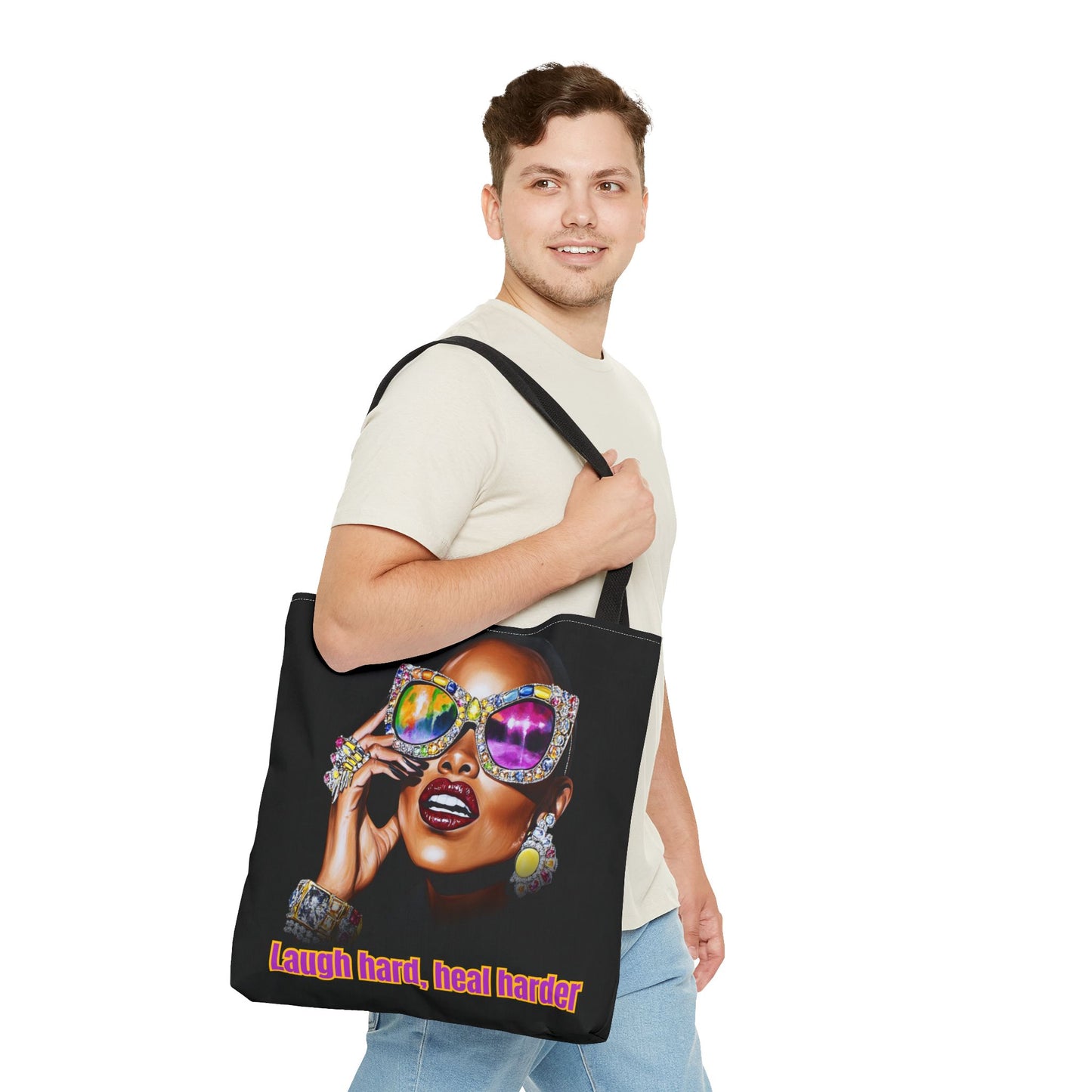 Laugh Hard, Heal Harder Tote Bag, Resilient Black Joy Canvas Bag, Stylish Muse Book Bag, Beauty Must-Haves, Bold Statement Handbag, Vibrant
