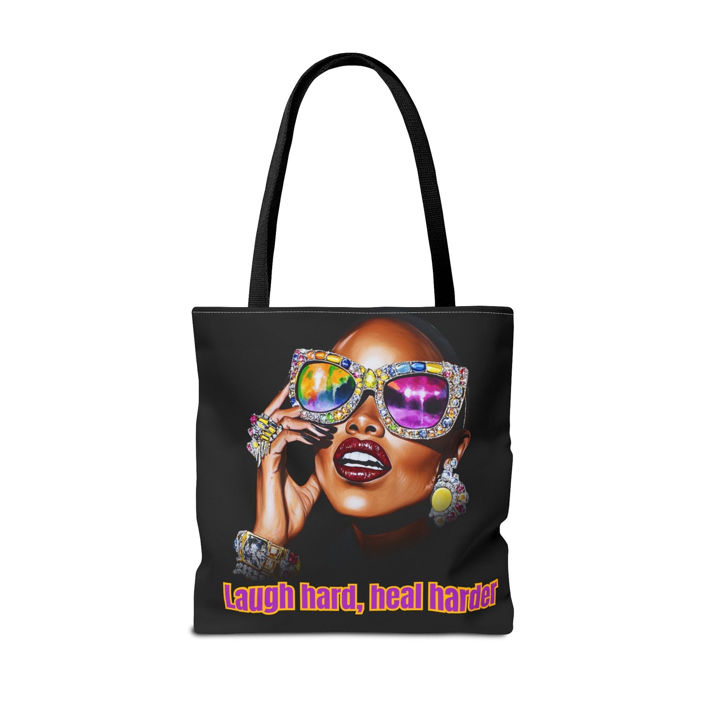 Laugh Hard, Heal Harder Tote Bag, Resilient Black Joy Canvas Bag, Stylish Muse Book Bag, Beauty Must-Haves, Bold Statement Handbag, Vibrant