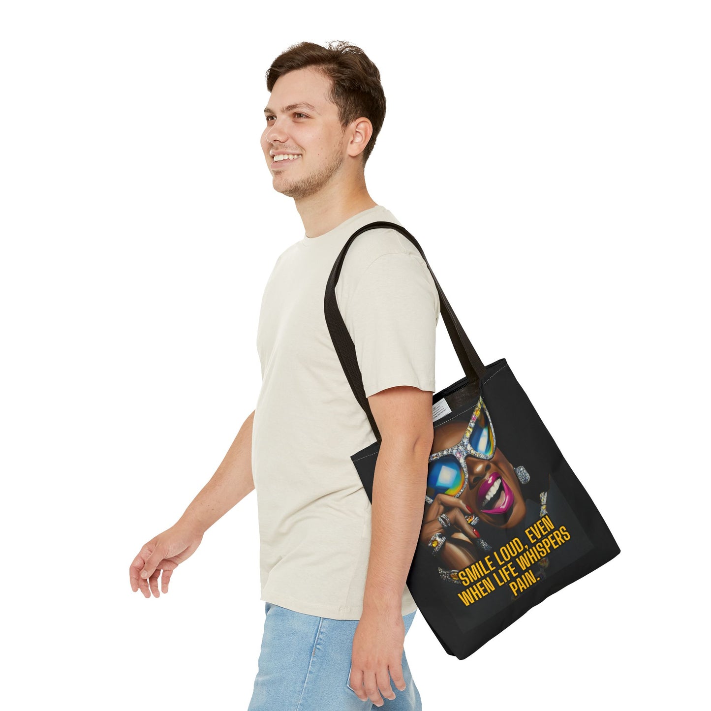 Empowerment Tote Bag - Smile Loud, Even When Life Whispers Pain - Inspirational Canvas Tote, Motivational Bag, Positive Quote Carryall,