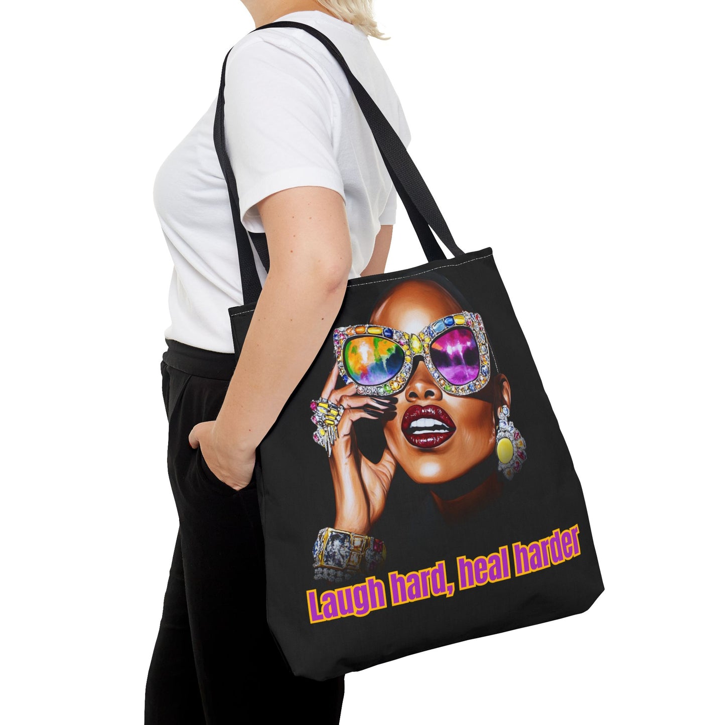 Laugh Hard, Heal Harder Tote Bag, Resilient Black Joy Canvas Bag, Stylish Muse Book Bag, Beauty Must-Haves, Bold Statement Handbag, Vibrant