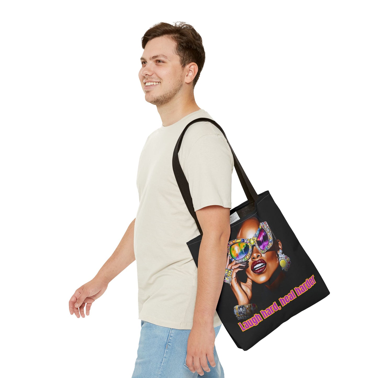 Laugh Hard, Heal Harder Tote Bag, Resilient Black Joy Canvas Bag, Stylish Muse Book Bag, Beauty Must-Haves, Bold Statement Handbag, Vibrant
