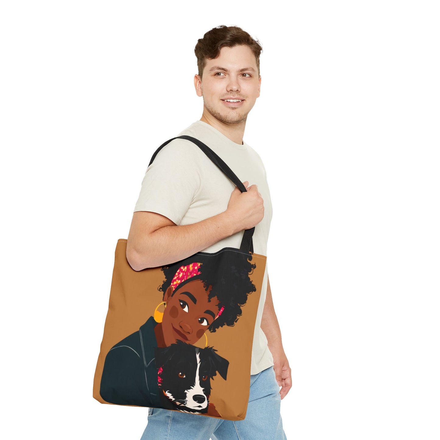 Dog Mom Canvas Tote Bag | Black Woman Illustration | Trendy Pet Lover Gift | Market Bag | Natural Hair Art