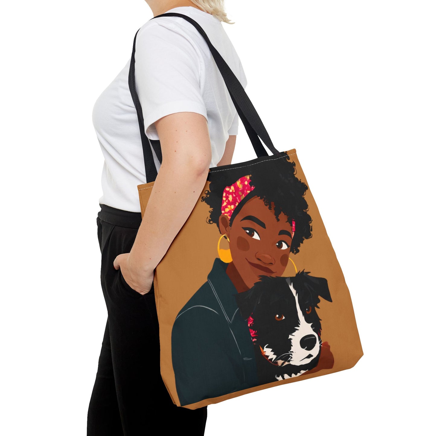Dog Mom Canvas Tote Bag | Black Woman Illustration | Trendy Pet Lover Gift | Market Bag | Natural Hair Art