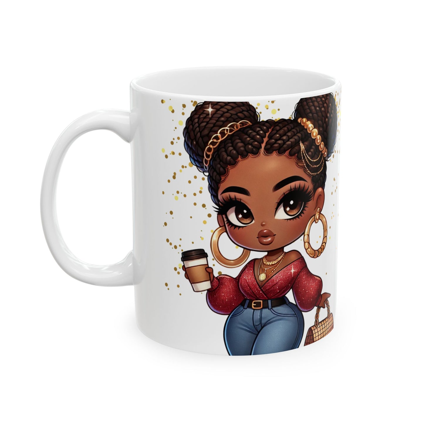 Mug - Cute Chibi Gold Glitter Design