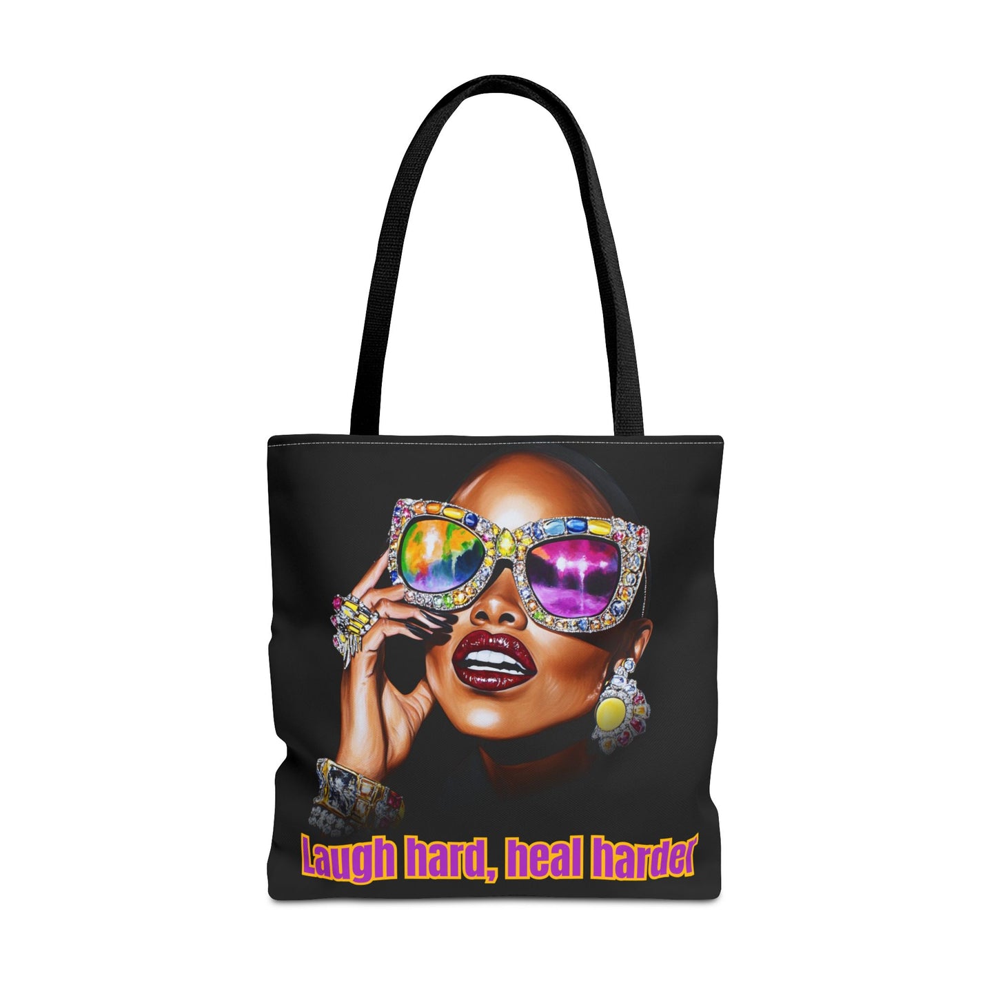 Laugh Hard, Heal Harder Tote Bag, Resilient Black Joy Canvas Bag, Stylish Muse Book Bag, Beauty Must-Haves, Bold Statement Handbag, Vibrant