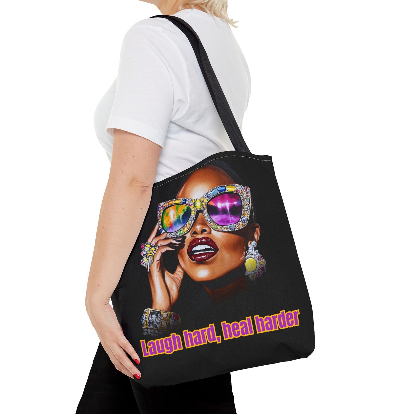 Laugh Hard, Heal Harder Tote Bag, Resilient Black Joy Canvas Bag, Stylish Muse Book Bag, Beauty Must-Haves, Bold Statement Handbag, Vibrant