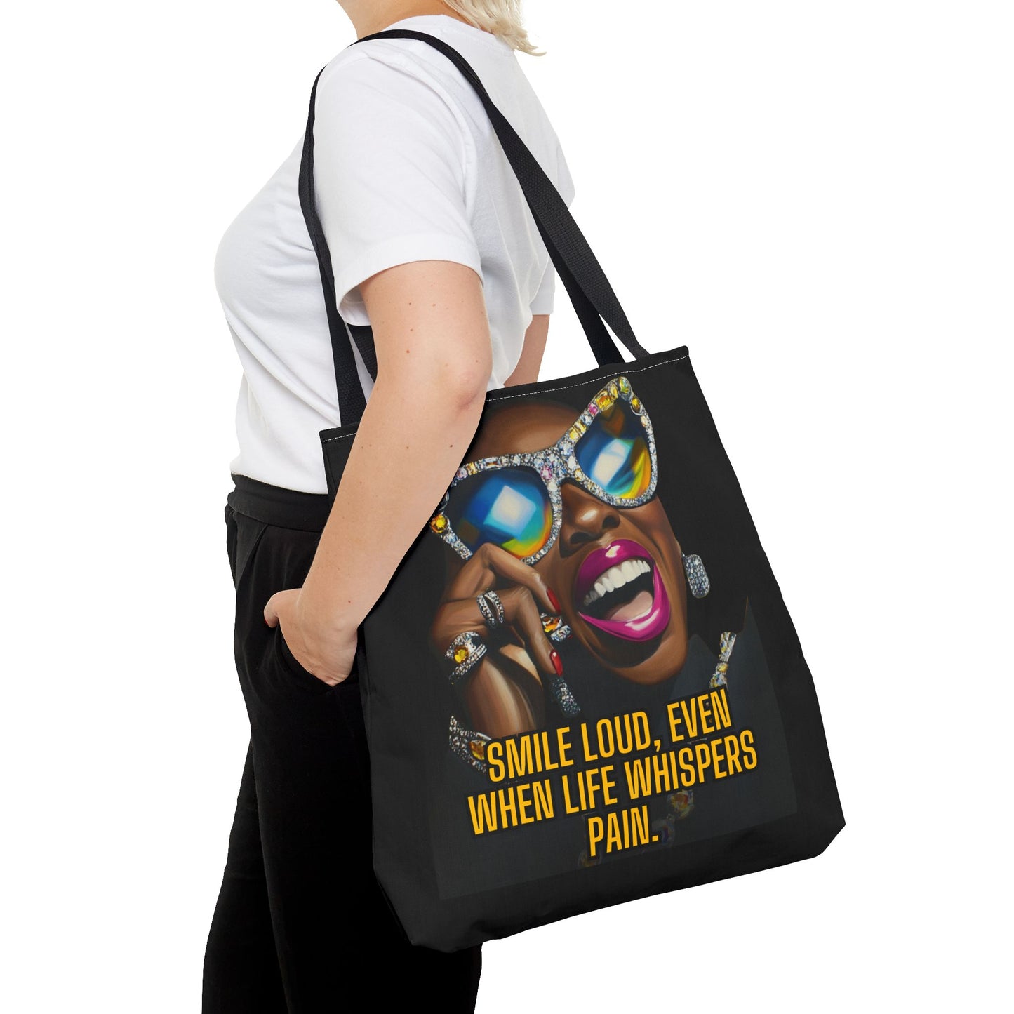 Empowerment Tote Bag - Smile Loud, Even When Life Whispers Pain - Inspirational Canvas Tote, Motivational Bag, Positive Quote Carryall,