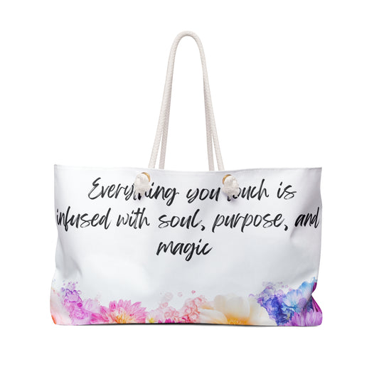 Inspirational Floral Weekender Bag - Infused with Soul, Purpose, and Magic