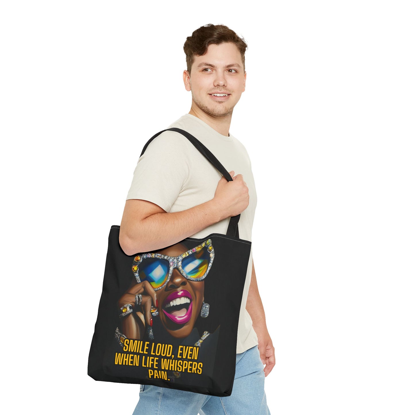 Empowerment Tote Bag - Smile Loud, Even When Life Whispers Pain - Inspirational Canvas Tote, Motivational Bag, Positive Quote Carryall,