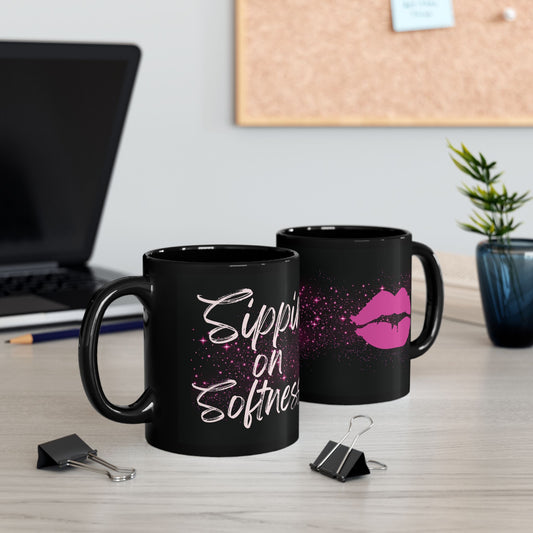 Sparkling Lip Art Black Mug - Perfect Gift for Coffee Lovers, Stylish Drinkware, Birthday, Party Favor, or Fun Decor