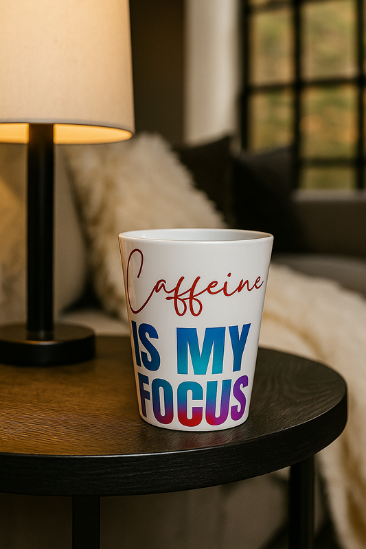 Caffeine Focus Latte Mug, Coffee Lover Gift, Motivational Drinkware, Office Coffee Mug, Birthday or Holiday Present