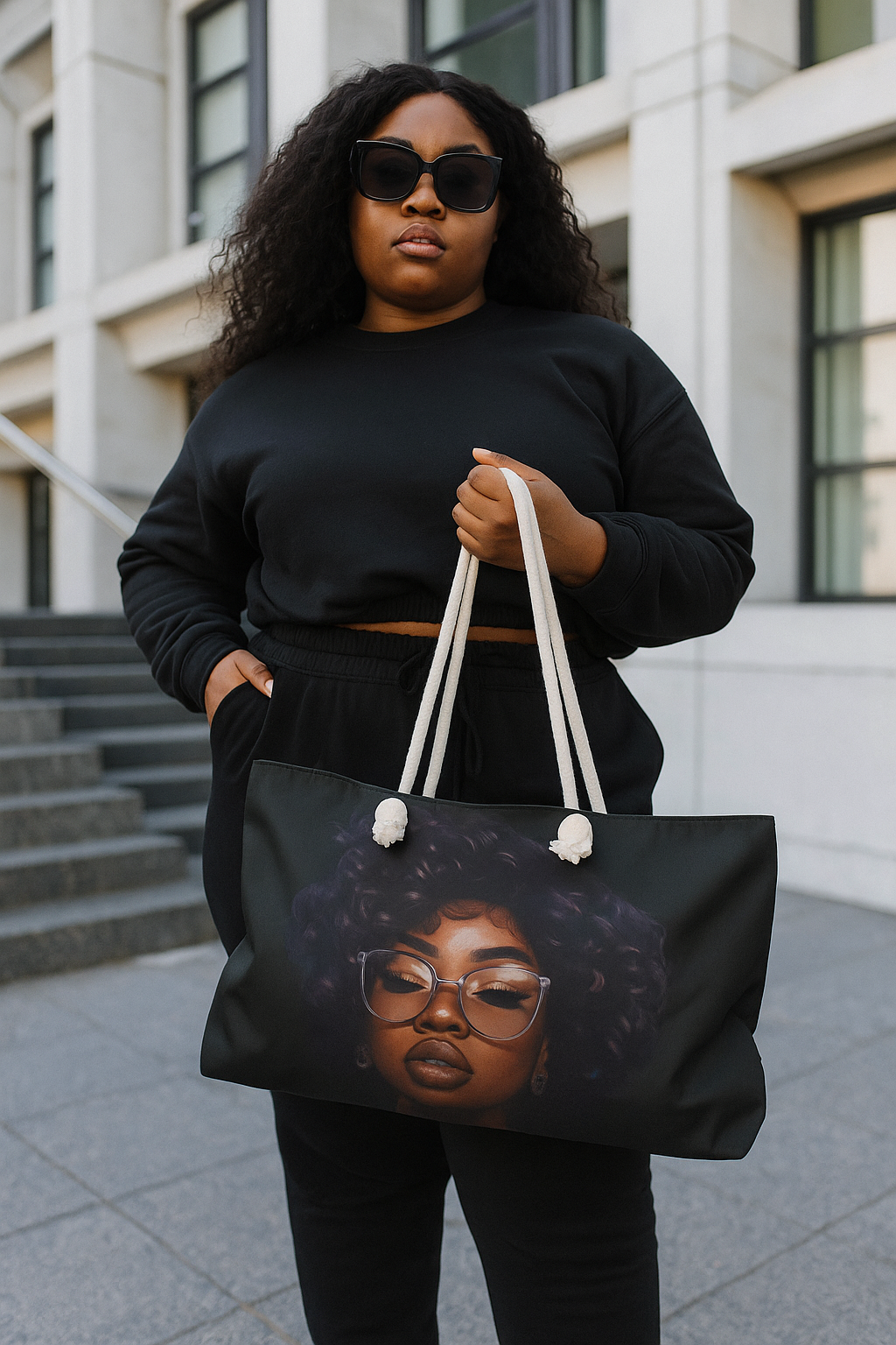 Stylish Weekender Bag for Travel, Beach Tote, Overnight Bag, Gift for Her, Black & Chic Design