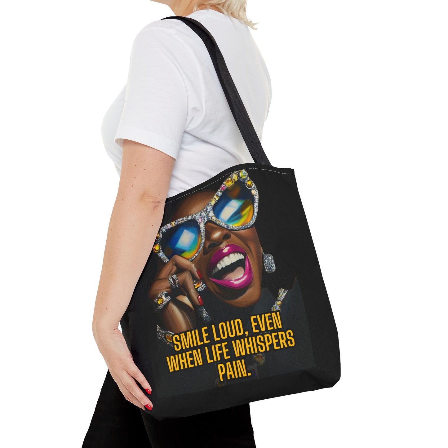 Empowerment Tote Bag - Smile Loud, Even When Life Whispers Pain - Inspirational Canvas Tote, Motivational Bag, Positive Quote Carryall,