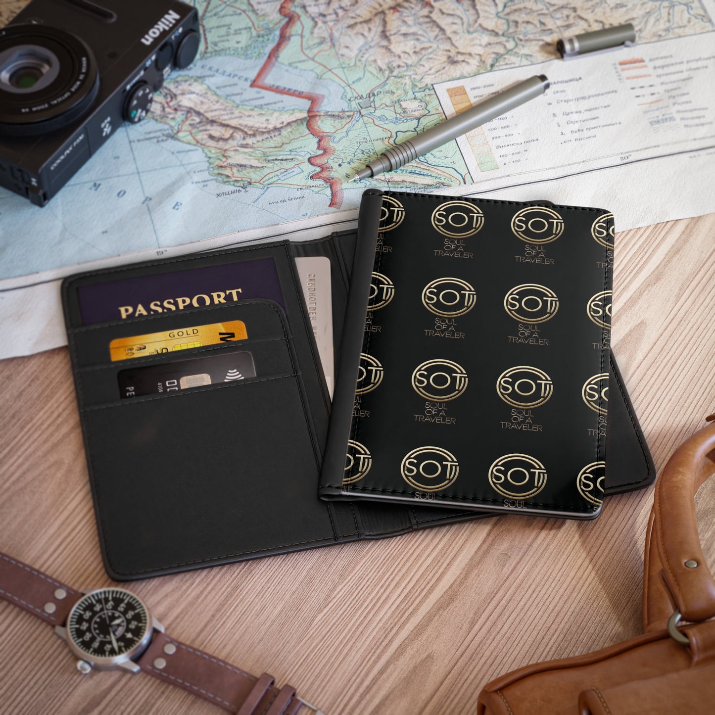 Passport Cover - Soul of a Traveler Chic Travel Accessory for Adventure Seekers in Black