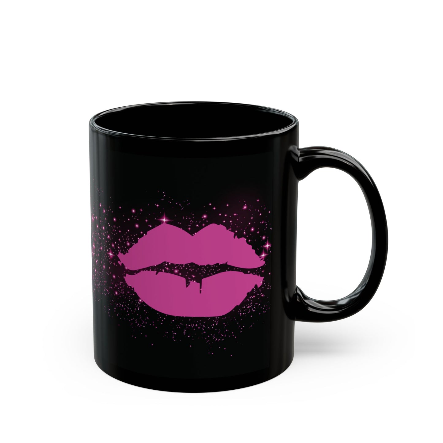 Sparkling Lip Art Black Mug - Perfect Gift for Coffee Lovers, Stylish Drinkware, Birthday, Party Favor, or Fun Decor