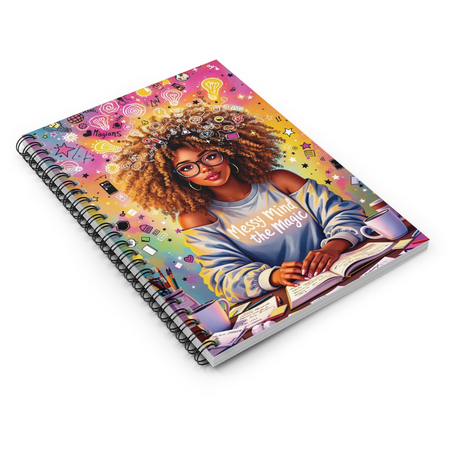 Creative Spiral Notebook - Messy Mind the Magic | Inspirational Journal, Art Stationery, Gift for Students, Unique Design, Study Essential