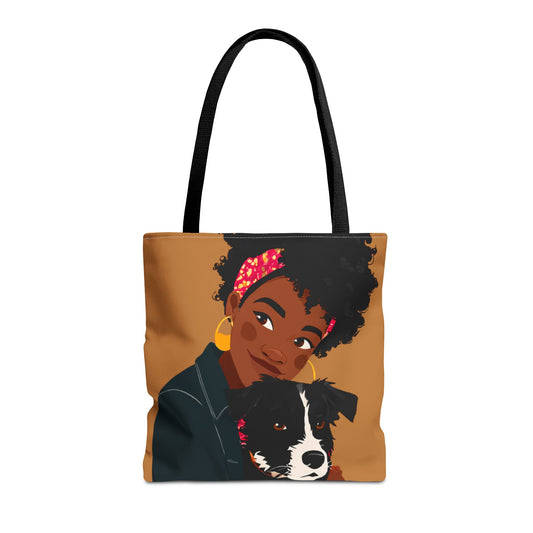 Dog Mom Canvas Tote Bag | Black Woman Illustration | Trendy Pet Lover Gift | Market Bag | Natural Hair Art