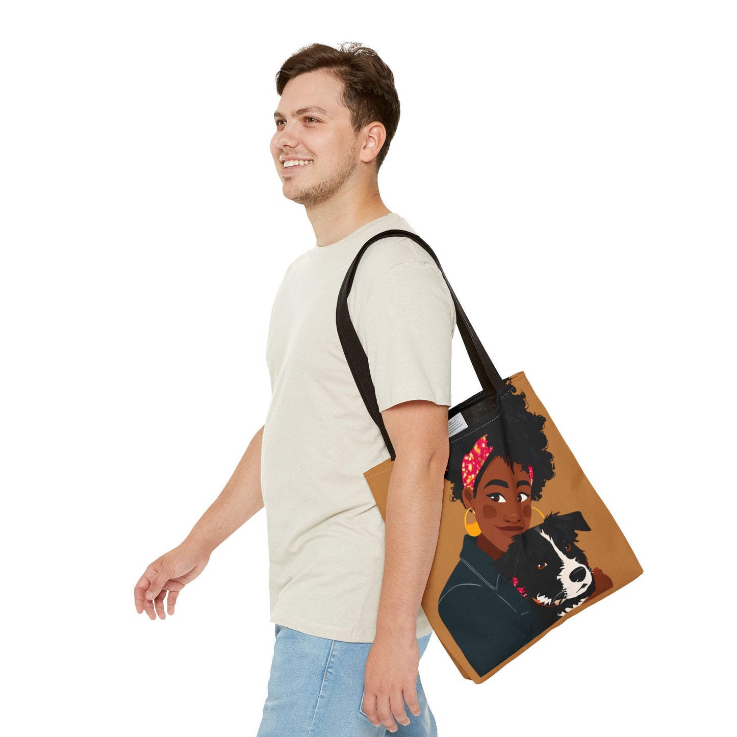 Dog Mom Canvas Tote Bag | Black Woman Illustration | Trendy Pet Lover Gift | Market Bag | Natural Hair Art
